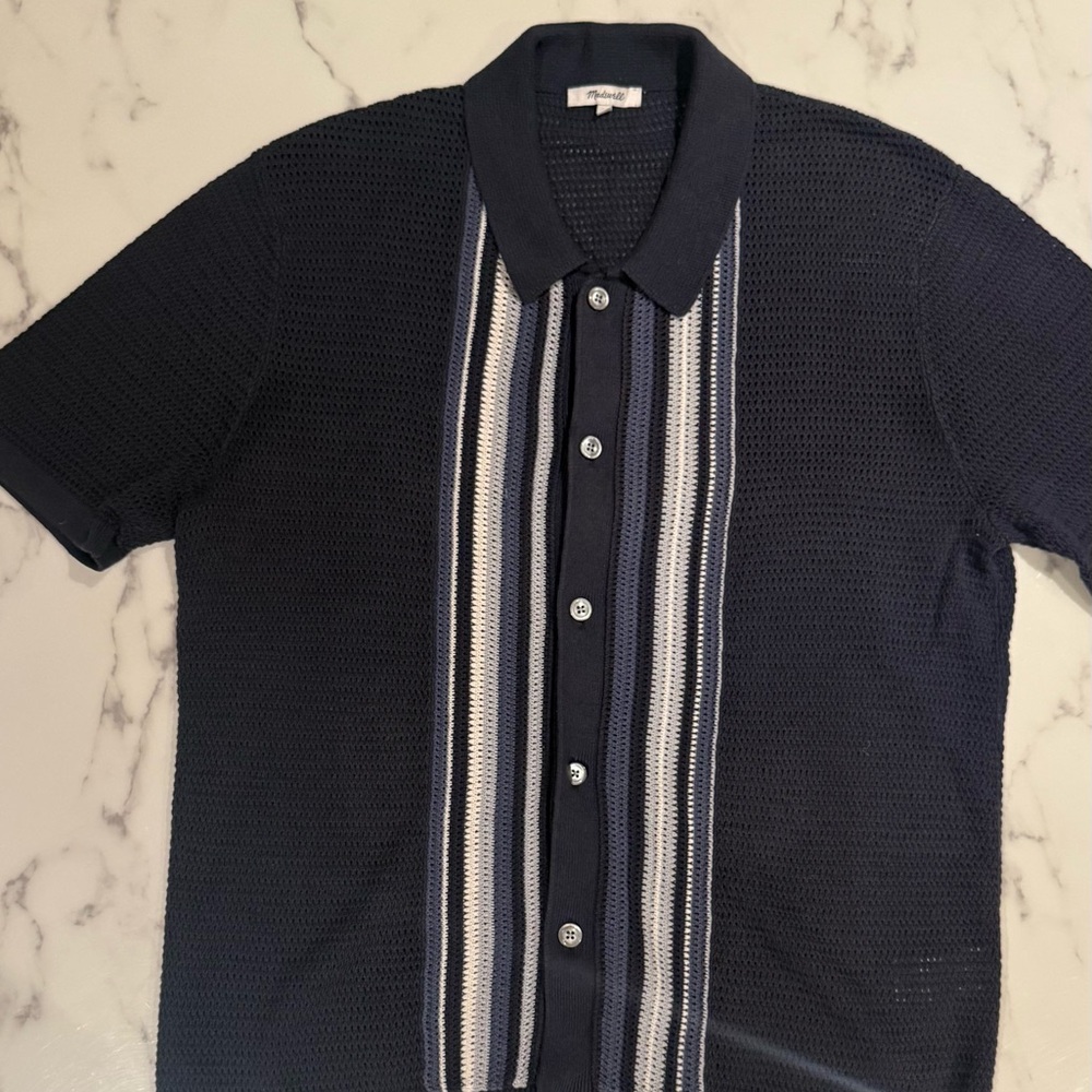 Madewell Navy Knit Button Down Shirt